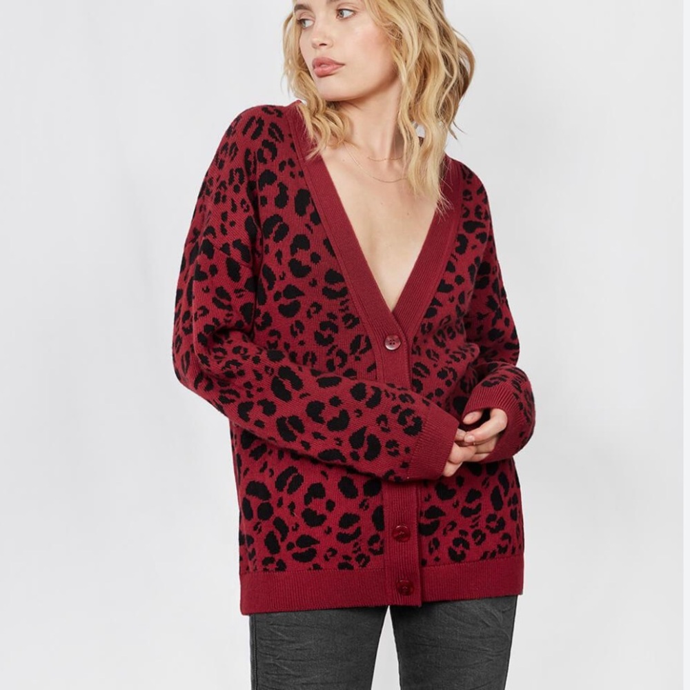 Anine Bing Justine leopard print cardigan sweater